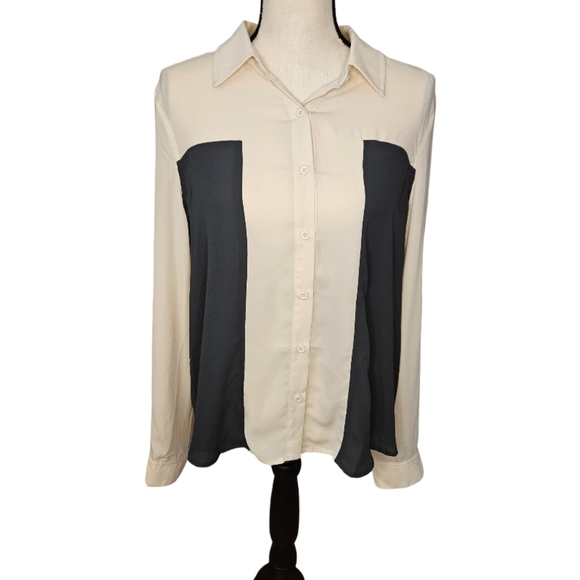Lapis Tops - Lapis Color Block Long Sleeve Blouse